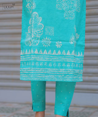 Teal Mist Cotton 3 Piece Kurti Set with Pockets Trend