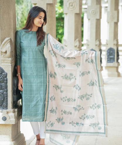 Sage Green Tussar Kurti with Shawl - Traditional Attire