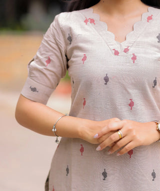Royal Beige Handloom Cotton Coords Dress | Casual 44"