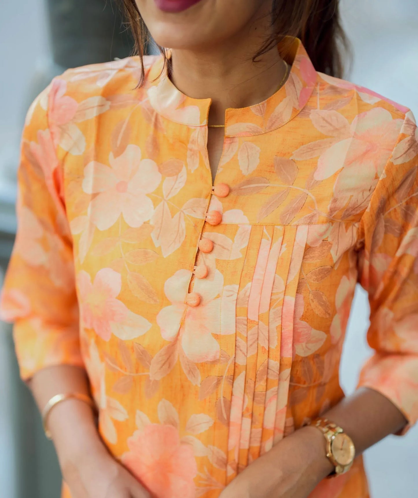 Kanmani - Premium Tangerine Tussar Kurti