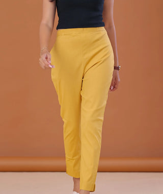 Sunlit Mustard Cotton Lycra Ready-to-Wear Bottom with Pockets