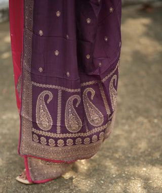 Fuchsia Grace Muslin Silk 3-Piece Set With Open Slit