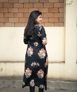 Ebony Flora Cotton A-Line Kurti with Pockets