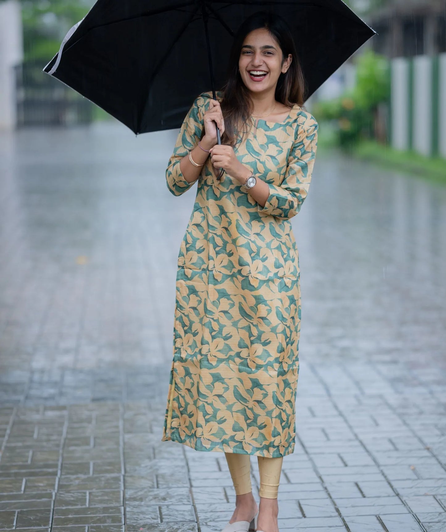 Sandal & Green Manipuri Kurti - Traditional Wear