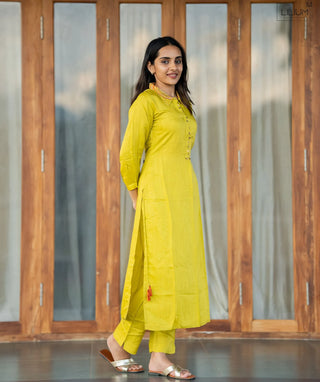 Golden Zest Muslin Co-ord Set with Pockets – Trendy Casual