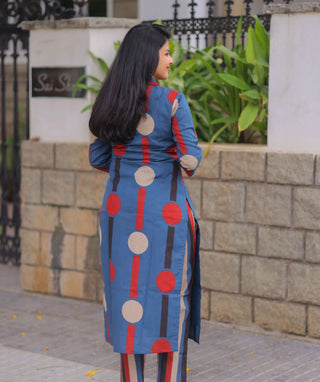 Indigo Ember Cotton Co-Ord Set with 3/4 Sleeves