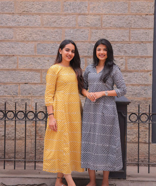 Moonstone Ash Cotton A-Line Kurti with Pockets – 3/4 Sleeve