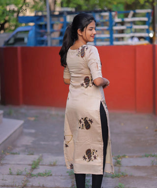 Champagne Sand Modal Silk Kurti with 3/4 Sleeves