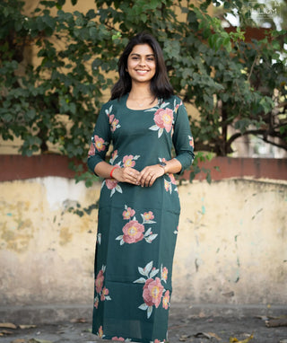 Emerald Envy Cotton Ready-to-Wear Kurti – Casual Comfort