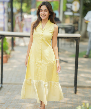 Sunshine Yellow A-Line Kurti in Handloom Cotton with Lining