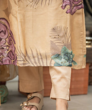 Champagne Petal Muslin 3-Piece Set with Hand Embroidery