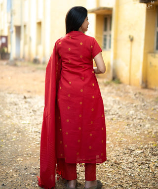 Sindoor Ruby Cotton Handloom A-Line 3 Piece Set with Pockets