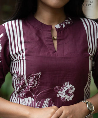 Wine Blossom Cotton Kurti for Everyday Comfort & Style