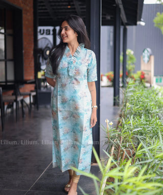 Aquamarine Linen Slub Kurti - Casual Wear
