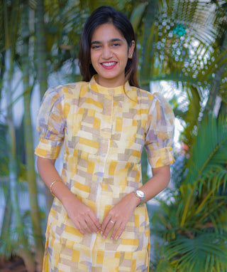 Citrine Yellow Kurti in Shimmer Organza with Lining