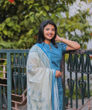 Azure Heritage Cotton 3 Piece Set with Hand Embroidery