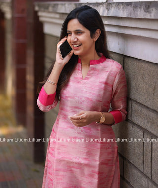 Pastel Pink Tissue Silk Kurti - Traditional Wear