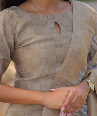 Mushroom Mist Chanderi Kurti with Shawl for Women