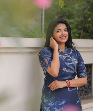 Midnight Denim Blue Muslin Kurti for Women