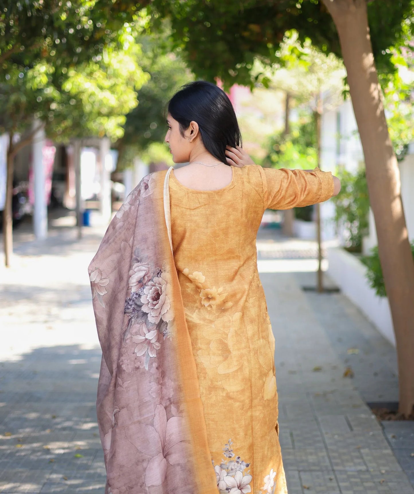 Golden Yellow Hakoba Kurti With Shawl