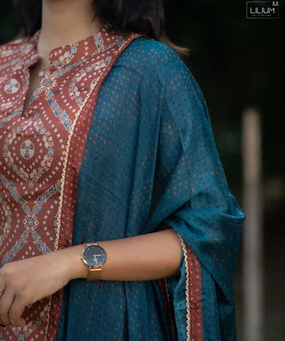 Cinnamon Wine Pure Banaras Silk Festive 3 Piece Set