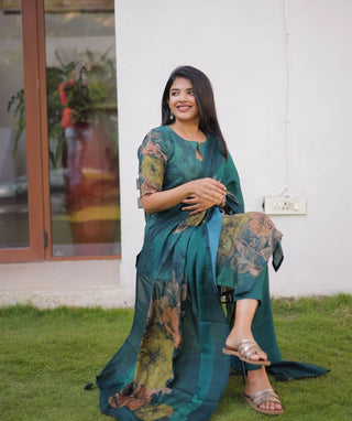 Emerald Forest Hand Embroidered Muslin 3 Piece Festive Set