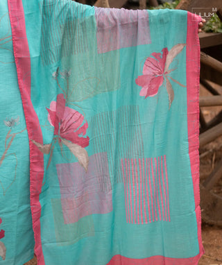 Princely Blue Linen Slub Kurti with Shawl - Festive Wear