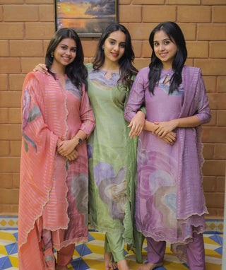 Blush Coral Mist Tissue Silk 3-Piece Festive Set