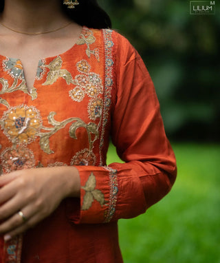 Amber Rust Muslin Silk 3-Piece Festive Set