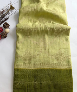 Tender Pista Banaras Saree with Rich Zari Weave