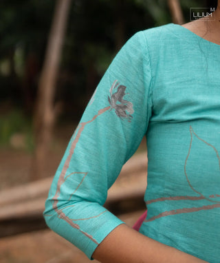 Princely Blue Linen Slub Kurti with Shawl - Festive Wear