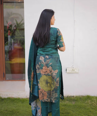 Emerald Forest Hand Embroidered Muslin 3 Piece Festive Set