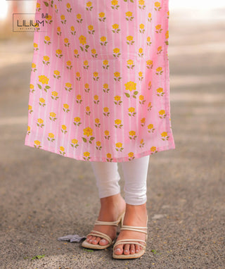 Pinky Mellow Cotton Kurti with Open Slit & 3/4th Sleeves