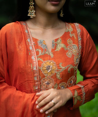 Amber Rust Muslin Silk 3-Piece Festive Set