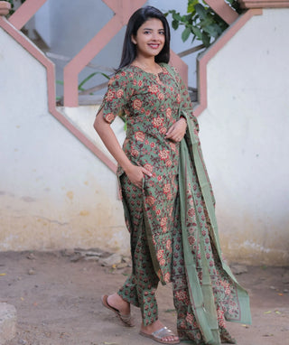 Sagewood Rose Cotton 3-Piece Set with Elbow Sleeves