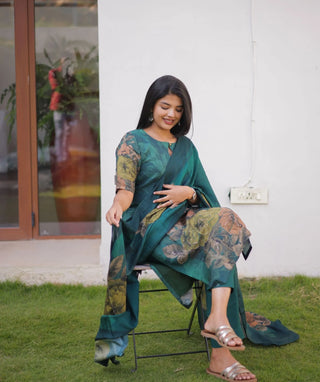 Emerald Forest Hand Embroidered Muslin 3 Piece Festive Set
