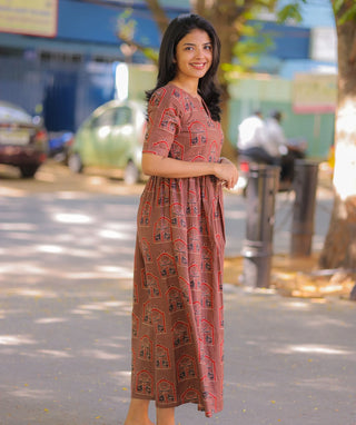 Maple Brown Cotton Maxi Dress – Casual Style