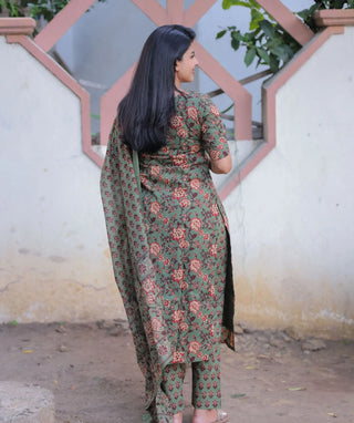 Sagewood Rose Cotton 3-Piece Set with Elbow Sleeves