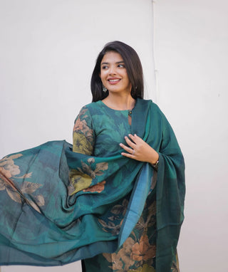 Emerald Forest Hand Embroidered Muslin 3 Piece Festive Set