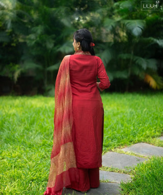 Vermilion Grace Muslin Silk 3-Piece Festive Set