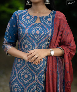 Indigo Dusk Pure Banaras Silk Festive 3 Piece Set
