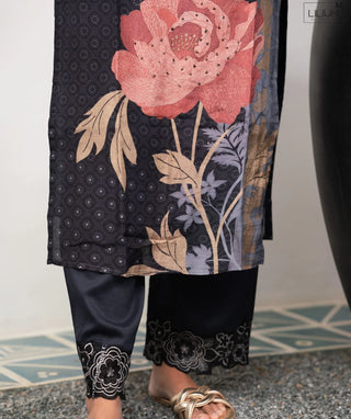 Midnight Slate Rose Soft Cotton 3 Piece Festive Set