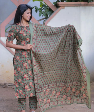 Sagewood Rose Cotton 3-Piece Set with Elbow Sleeves