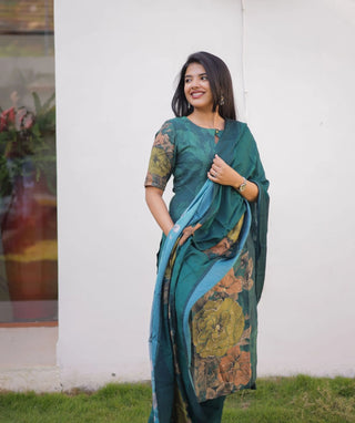 Emerald Forest Hand Embroidered Muslin 3 Piece Festive Set
