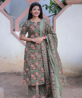 Sagewood Rose Cotton 3-Piece Set with Elbow Sleeves
