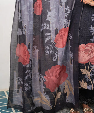 Midnight Slate Rose Soft Cotton 3 Piece Festive Set