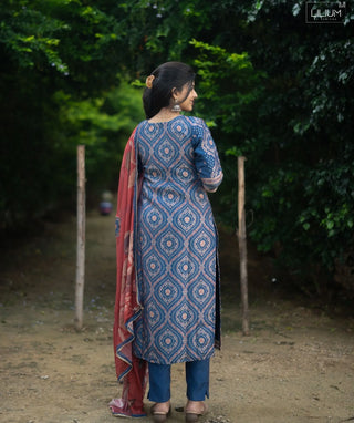 Indigo Dusk Pure Banaras Silk Festive 3 Piece Set