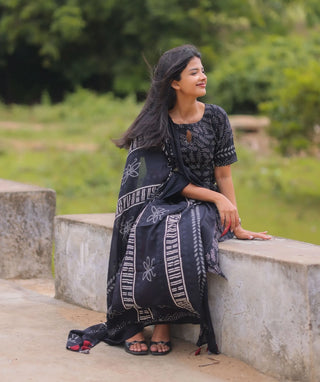 Raven Bloom Cotton 3 Piece Set with Hakoba Shawl for Women