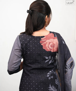 Midnight Slate Rose Soft Cotton 3 Piece Festive Set