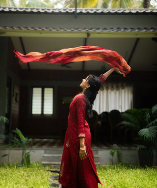 Vermilion Grace Muslin Silk 3-Piece Festive Set